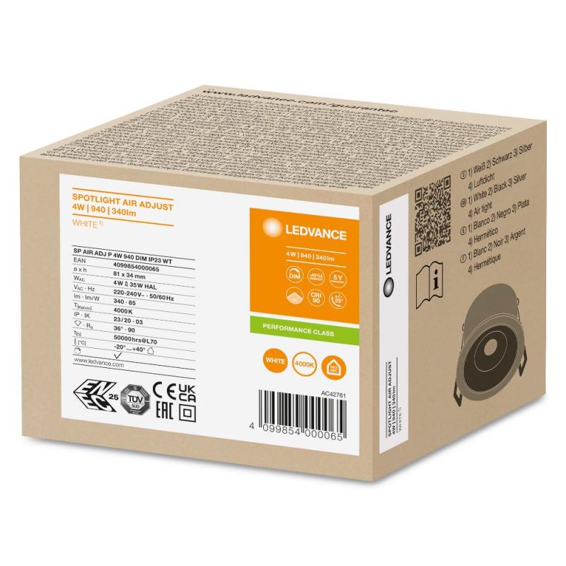 LEDVANCE Spot SP AIR ADJ P 4W 940 DIM IP23  in weiß - hohe Farbwiedergabe